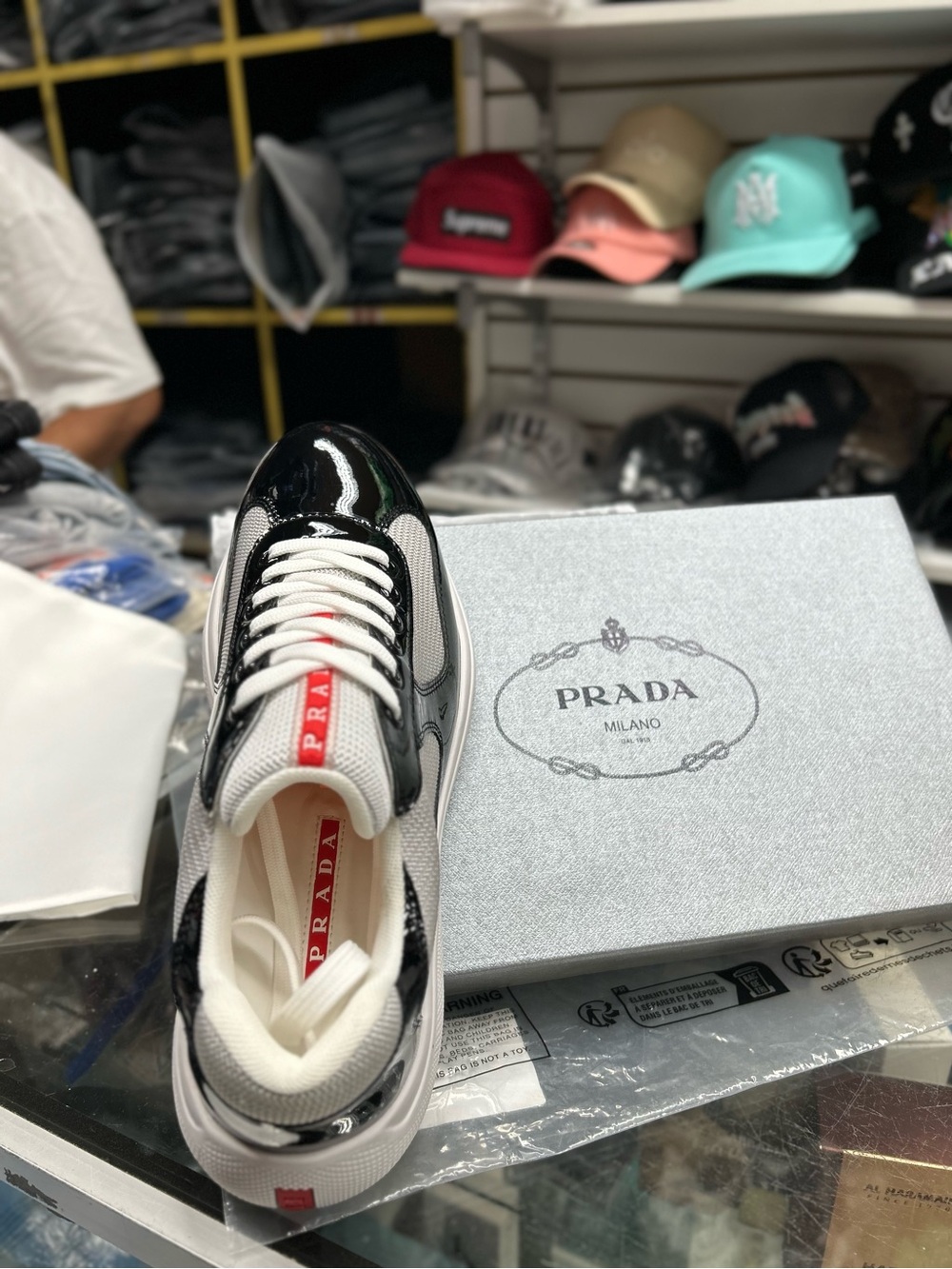 Prada Black, White and Red Logo Men’s Sneakers